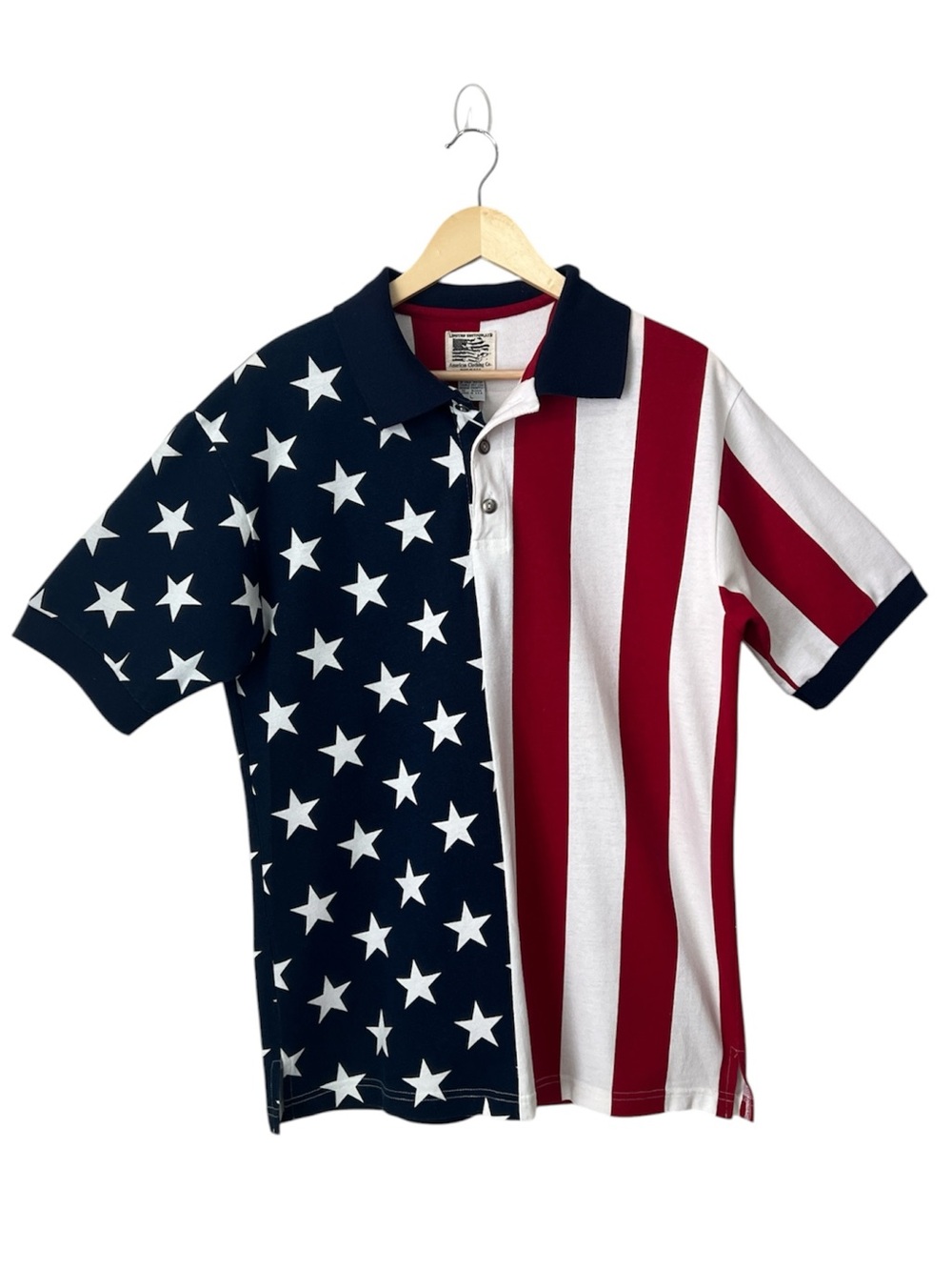 Vintage American Clothing Co USA Flag Polo Shirt Large Made in USA Patriotic 90s
